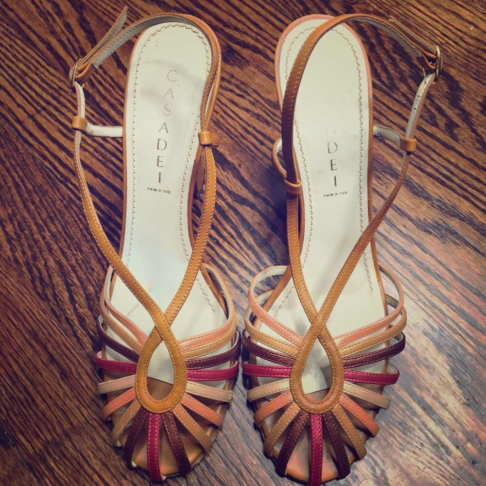 Casadei pink and tan cage front heels 👠